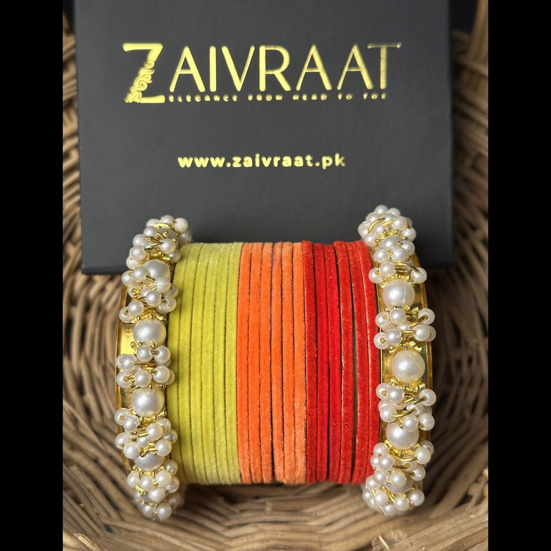 Velvet Bnagles With pearl karay