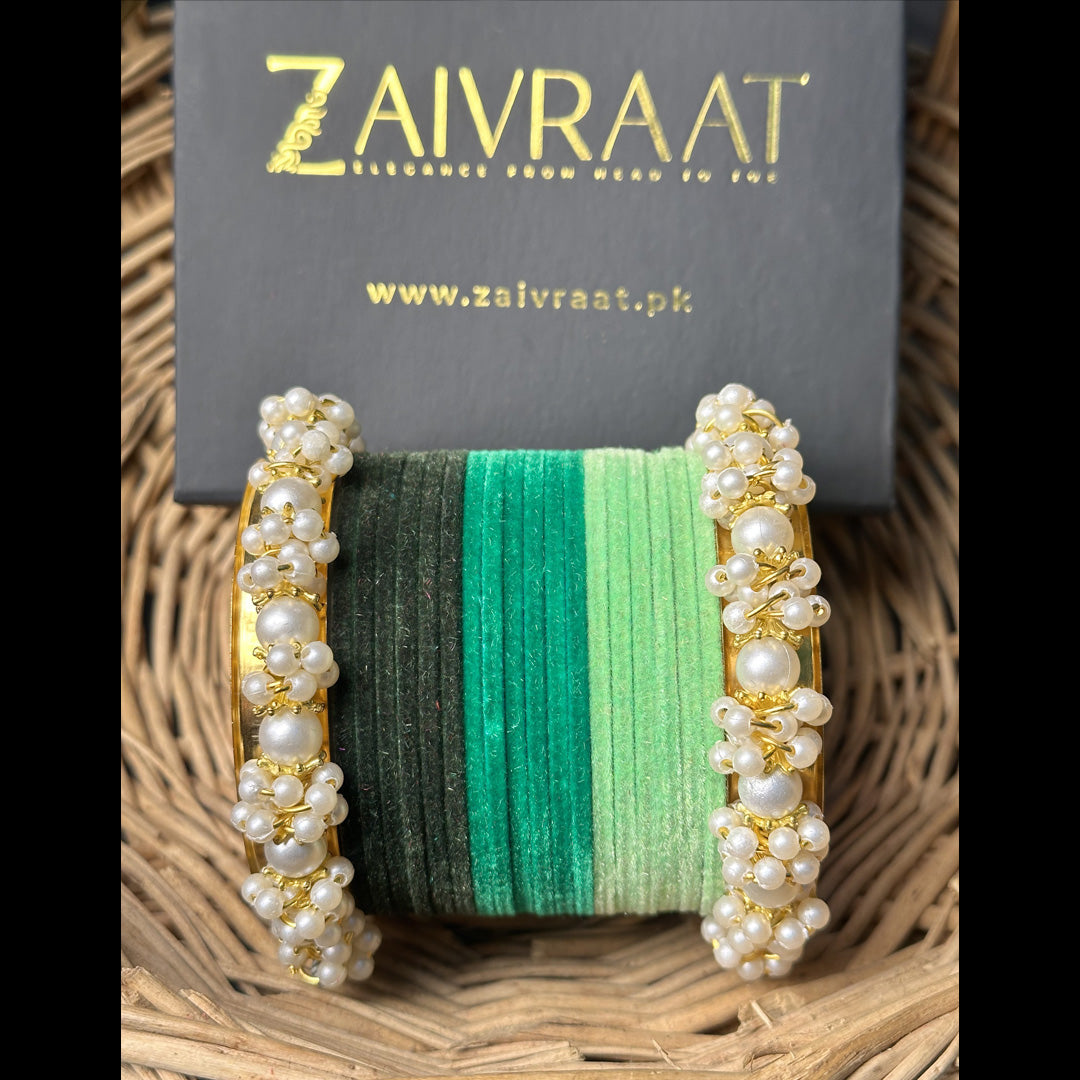 Velvet Bnagles With pearl karay