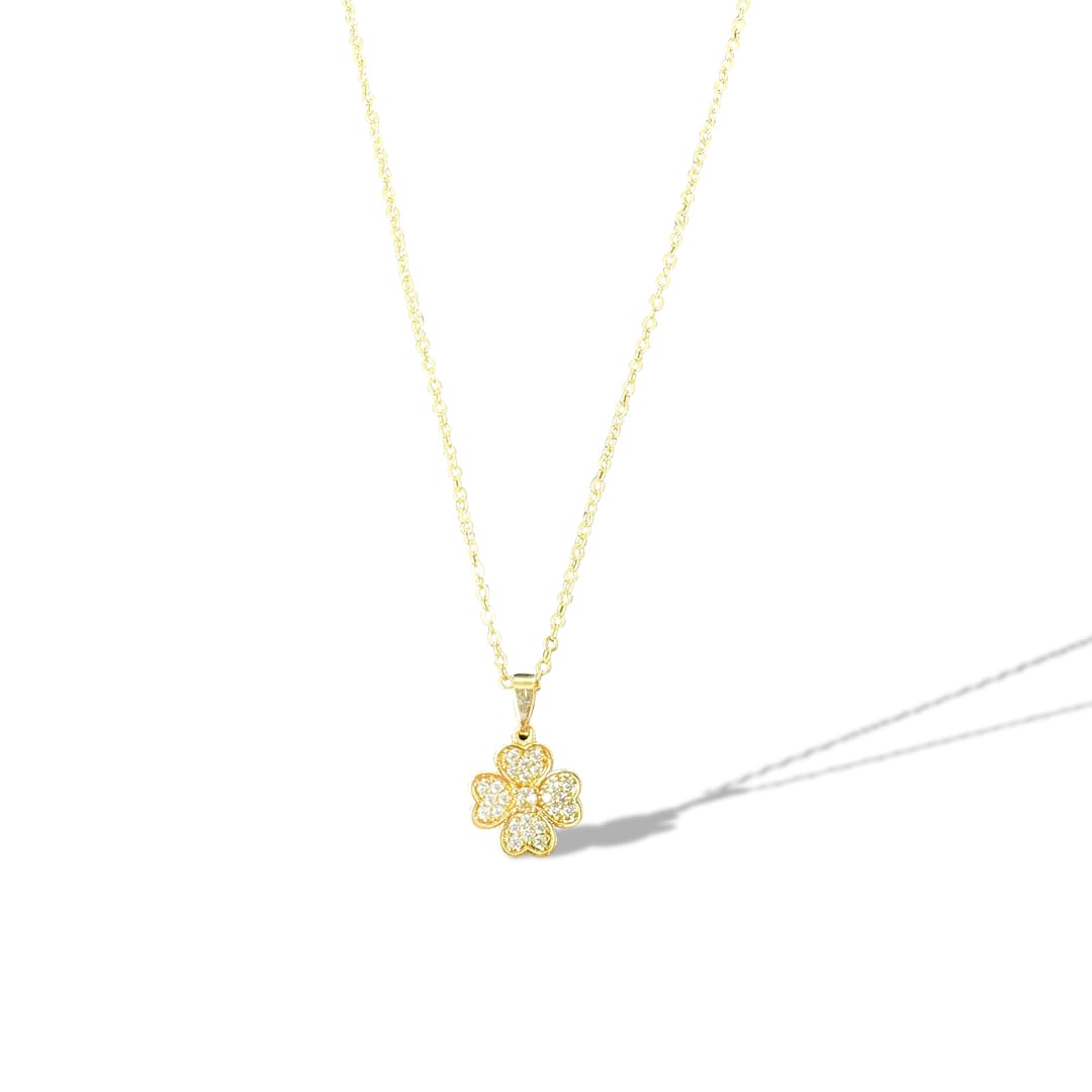 Gold Sparkling Clover Pendant-17