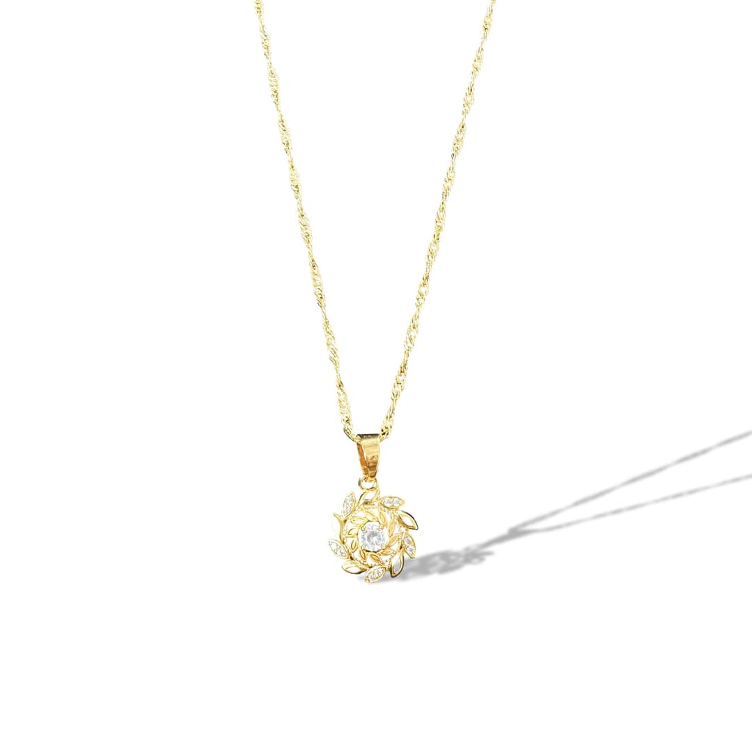 Gold Floral Vine Pendant Necklace-19