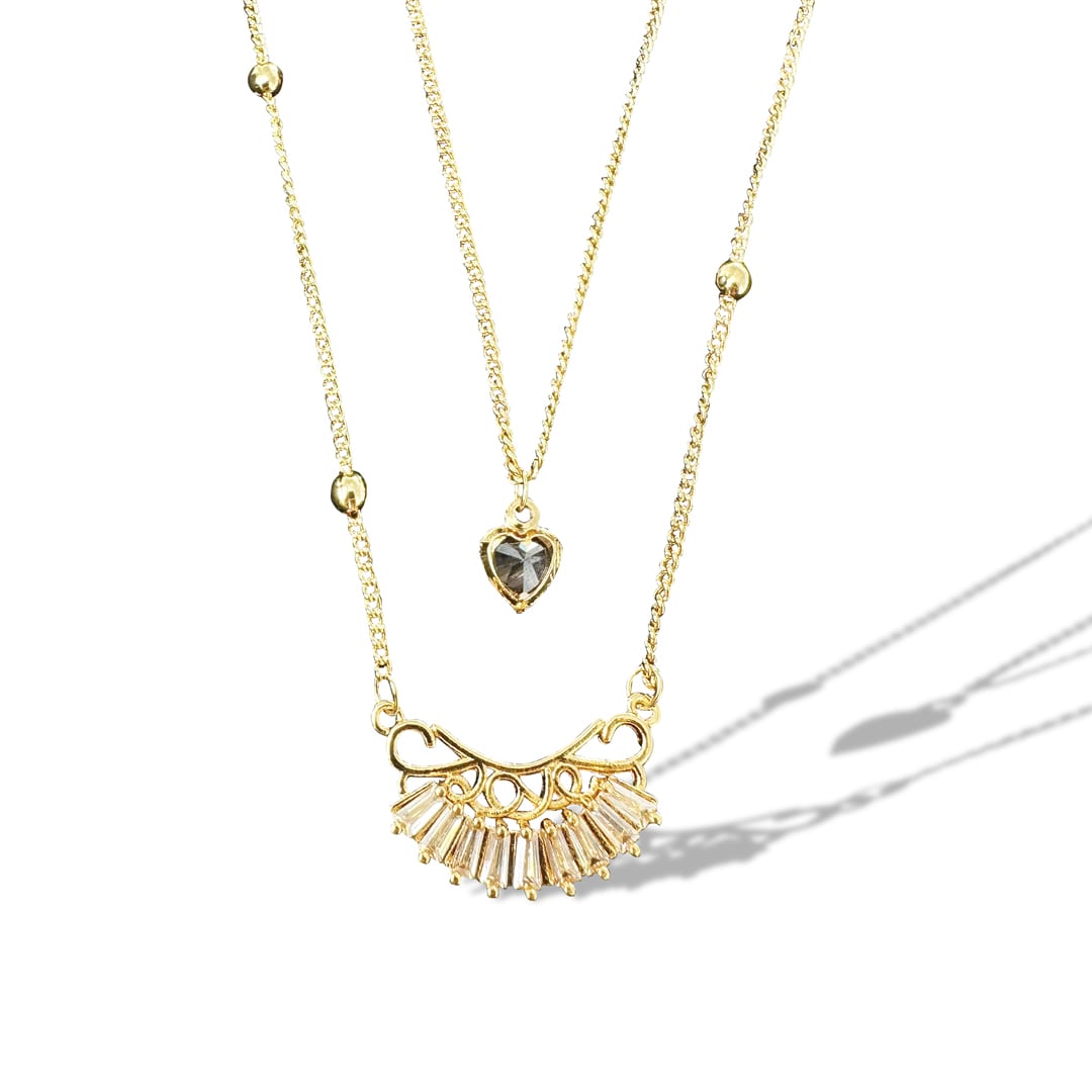 Gold Layered Necklace with Heart Charm-18