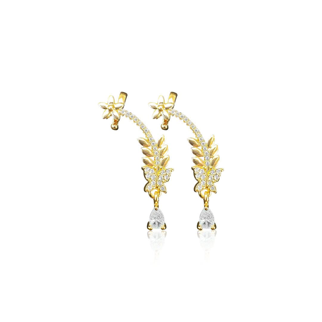 Gold-Tone Floral Ear Climber Earrings  - E44