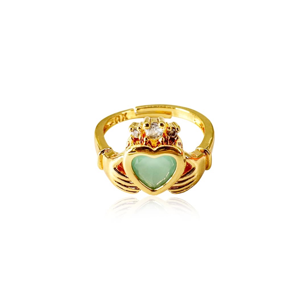 Romantic Gold Ring with Green Heart Gem-09